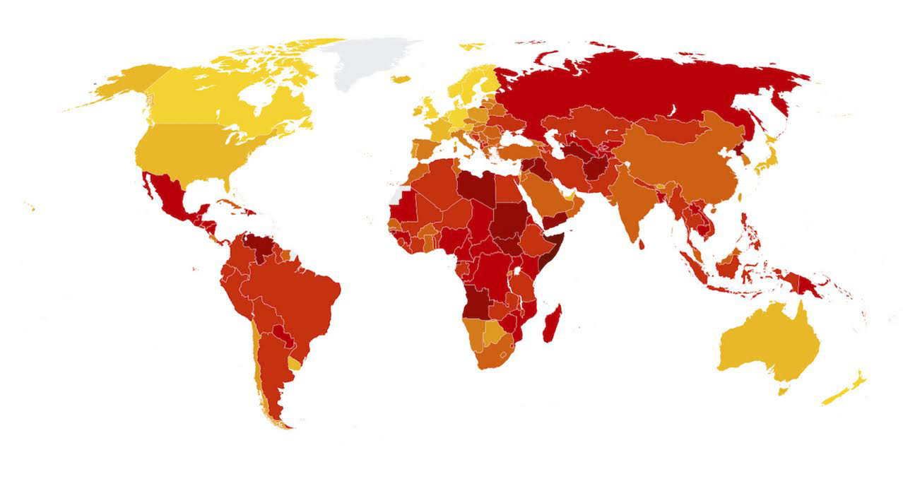 Mapa índice percepção corrupção